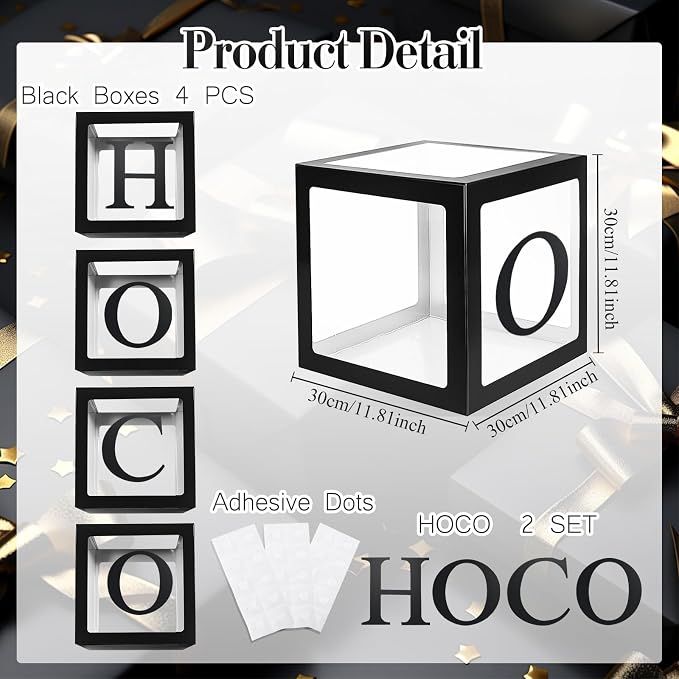 4 Pcs Hoco Boxes with Letters 11.8 x 11.8 x 11.8 Inch Clear Homecoming Balloon - Image 2