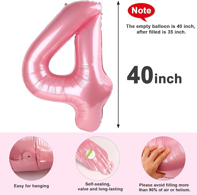 4 Balloon Numbers Birthday Decorations, 40In Pearl Pink Balloons - Image 7