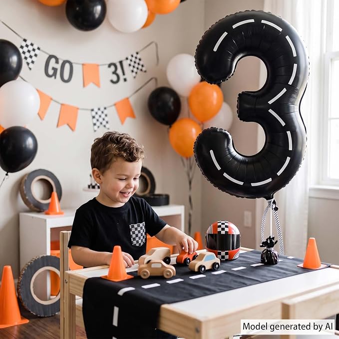 Black and White Stripes Number 3 Balloon 40 Inch, Race Car Party Sign | Graphic - Image 2