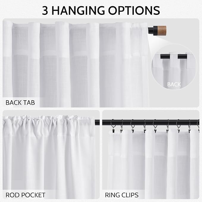 Snow White Linen Curtains 90 Inches Long - Image 2