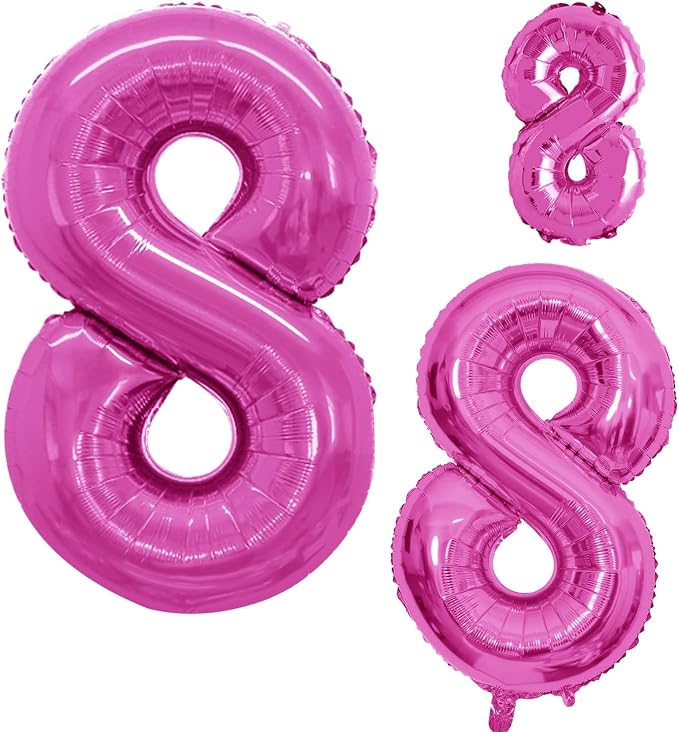 Hot Pink Foil Balloons Number 8, Huge Number Balloons by GOER