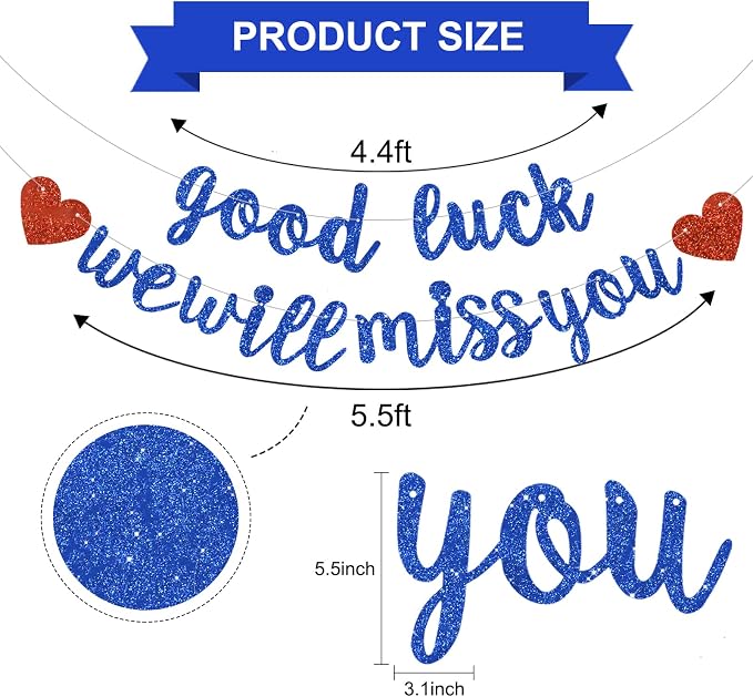 BEISHIDA Glitter Blue Good Luck We Will Miss You Banner Party Decor No DIY | - Image 2