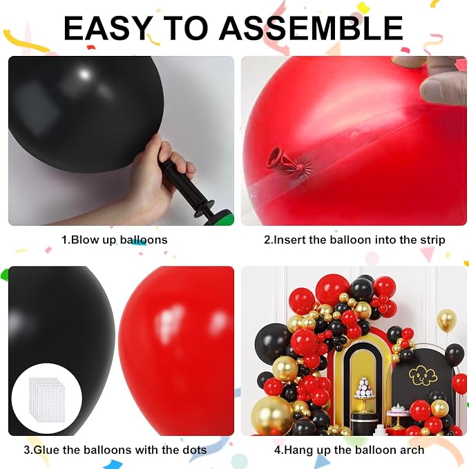 Red Black and Gold Balloons Arch Kit, 18 12 10 5 inch, - Image 3