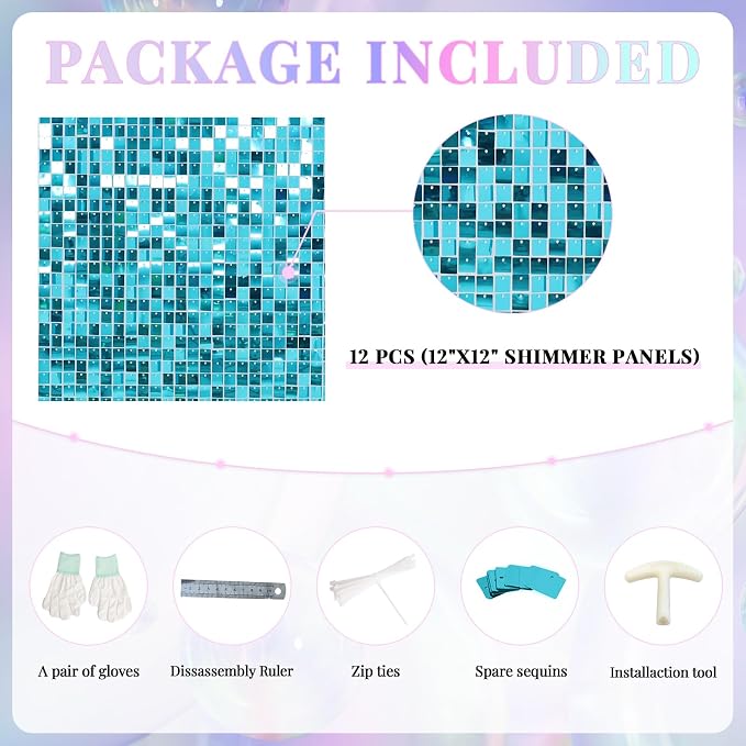 Shimmer Wall Backdrop Lake Blue Wall Panels 24Pcs Square Sequin Shimmer Wall - Image 4