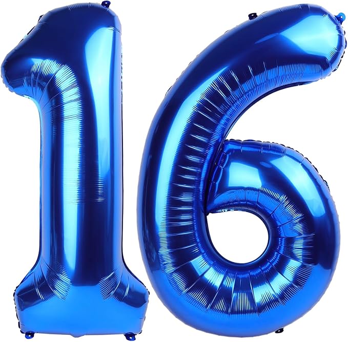 16 Balloon - Metallic Blue Birthday Number Balloons, 40 Inch Decorations | by ALPHADELTAPI