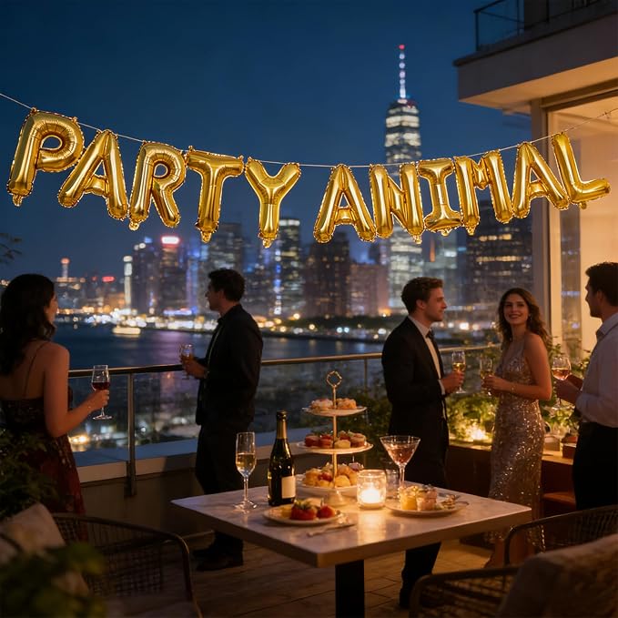 2 Set 22Pcs Gold PARTY ANIMAL Letter Balloons 16in Balloon Foil Letter - Image 4