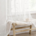 MIULEE White Sheer Curtains 2 Panels Embroidered Leaf Patterned, W52 x L84 | by MIULEE