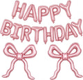 Pink Bow Happy Birthday Balloons Banner, 22 Inch Pearl Pink Bow Foil Balloons by Togvu