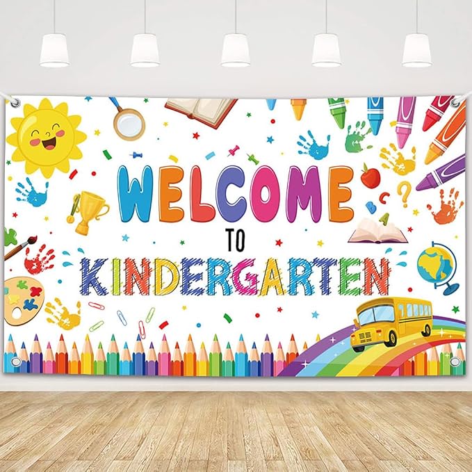 MEHOFOND Welcome to Kindergarten Banner Colorful Back to School Kids Classroom by MEHOFOND
