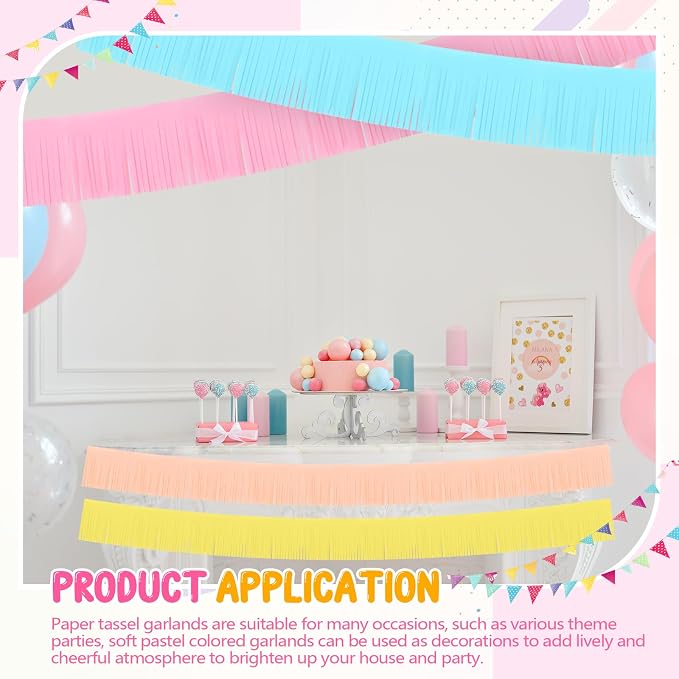 Taiyin 12 Pack 120 Feet Macaron Fringe Garland Tissue Pastel Paper Fringe - Image 2