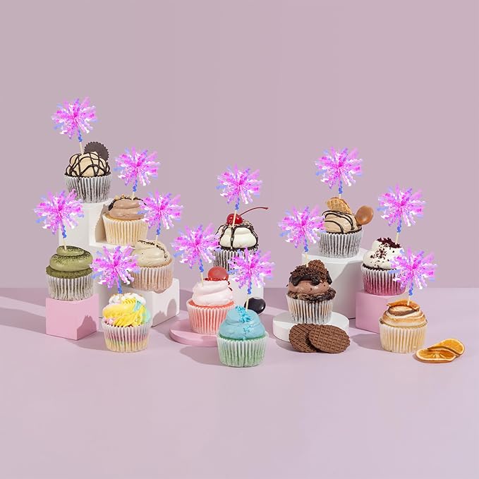 Gyufise 20Pcs Foil Firework Cupcake Toppers Happy Birthday Cake Toppers Sparkle - Image 6