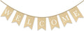 Pre-Strung WELCOME Banner with Burlap Flag, Rustic Linen Letter Garland by Geodurn