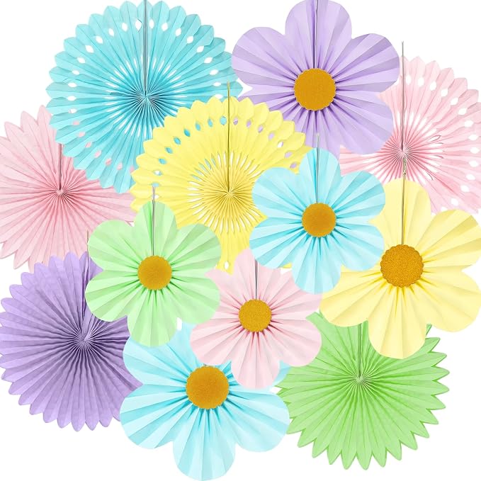 ADLKGG 12 Pcs Pastel Paper Fans, Macaron Flower Wall Backdrop | Hanging Rosette by ADLKGG