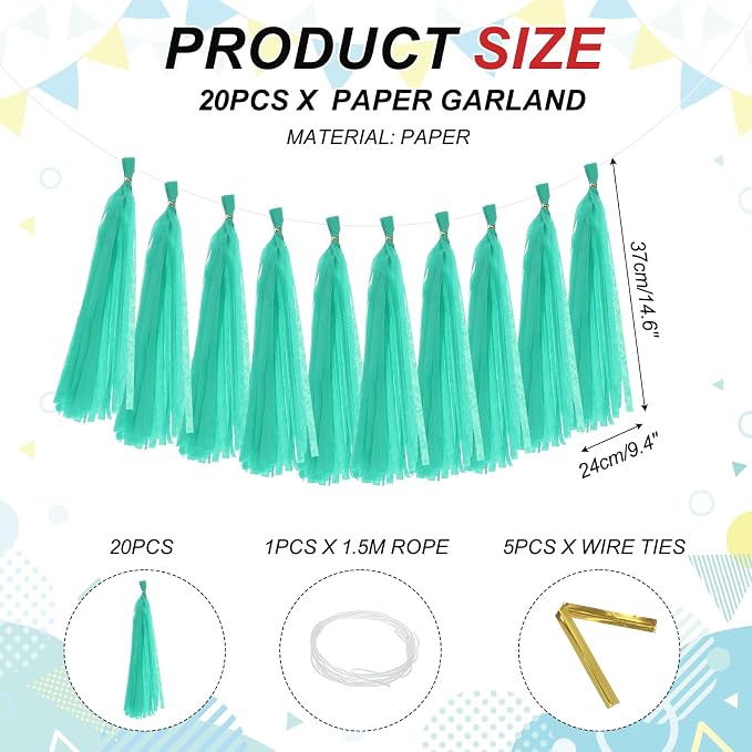 MECCANIXITY 20Pcs Tassel Garland Banner Tissue Paper - Image 2