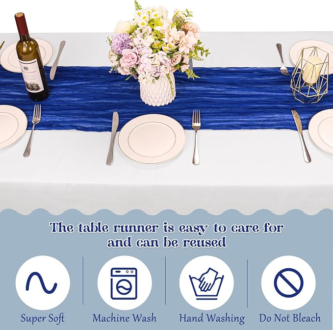 10 Pack Royal Blue Cheesecloth Table Runner 10FT Boho Gauze Fabric Table Runner - Image 4