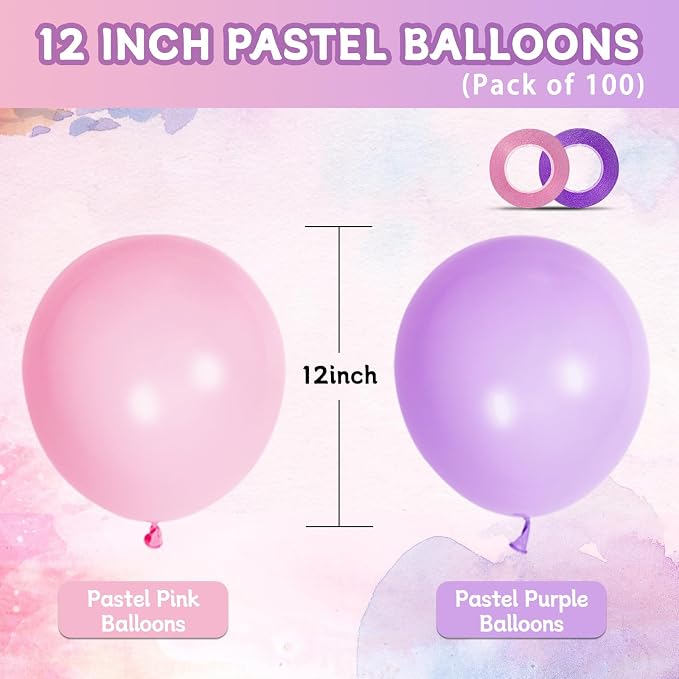 Pink and Purple Balloons 100 Pack 12 inch Light Pink Purple Latex Balloons - Image 2
