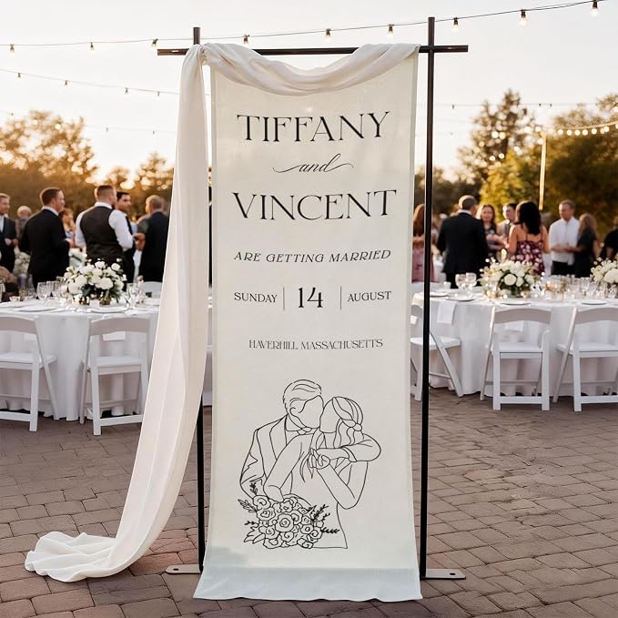 Modern Wedding Announcement Linen Tapestry Banner, Personalized Couple Names by Mapileng%E2%84%A2
