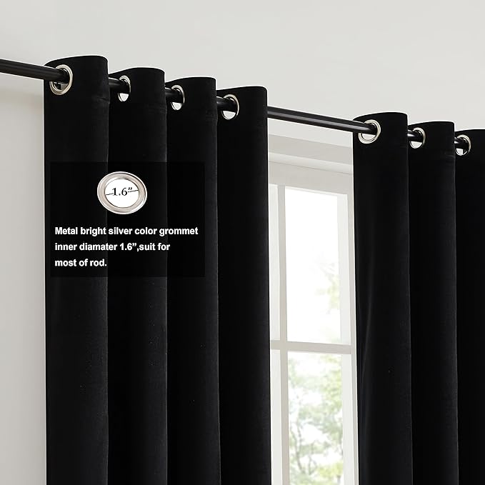 Black Gold Velvet Blackout Curtains Luxury Decor 63 inches, Color Block | - Image 2