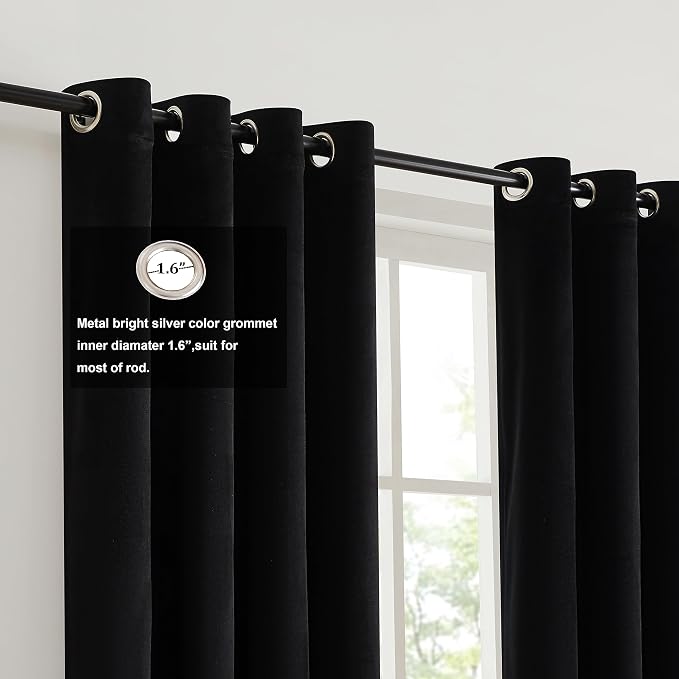 Black Gold Velvet Blackout Curtains Luxury Decor 84 inches, Color Block | - Image 2