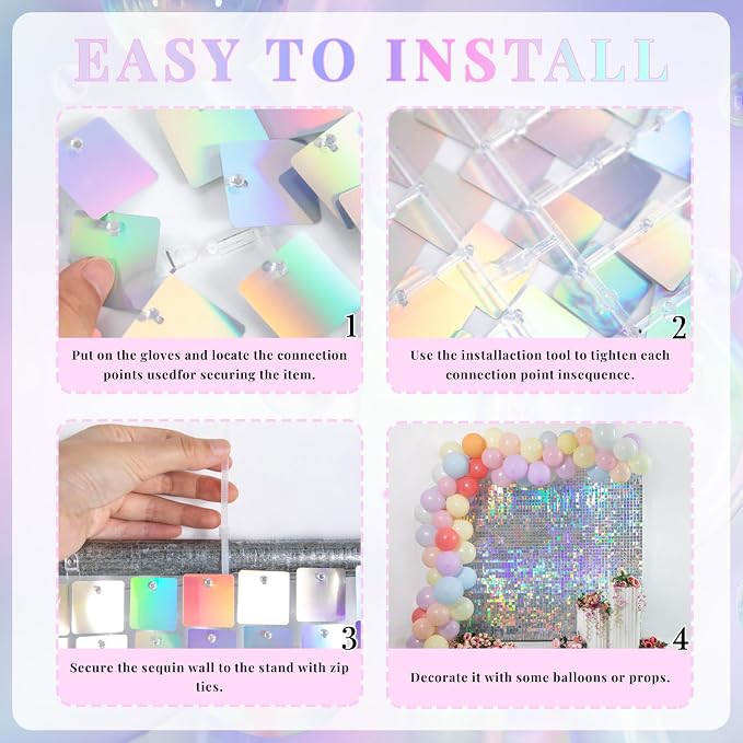 Shimmer Wall Backdrop Iridescent Silver Wall Panels 24Pcs Square Sequin Shimmer - Image 4