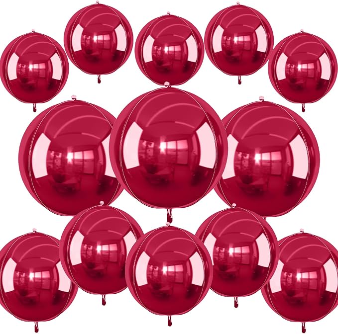 13pcs Burgundy 4D Balloons 22" 18" 10" 4D Maroon Ball Balloon Red Metallic Foil by Unknown