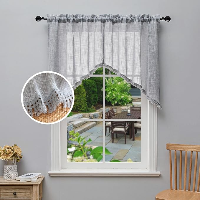 Beda Home Tassel Linen Textured Swag Curtain Valance by BedaHomeBedaLife