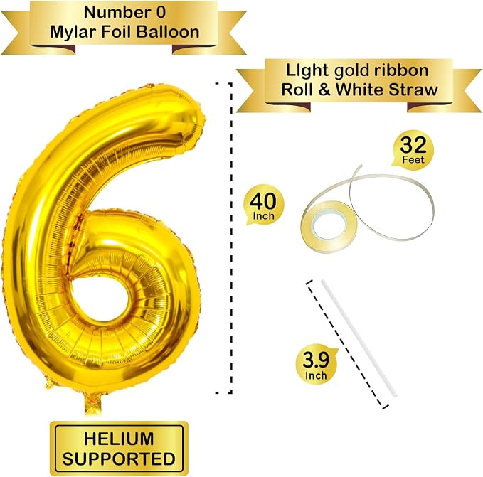 40 Inch Gold Number Balloons, Helium Mylar Foil Number Balloons - Image 2