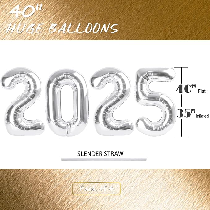 Number Balloon Birthday Decorations, 40In Silver Balloons - Image 6