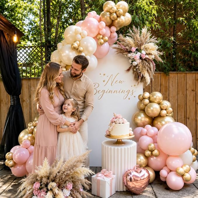 Pink and Gold Balloons, 12 Inch Double Stuffed Pearl Light Baby Pink and - Image 5