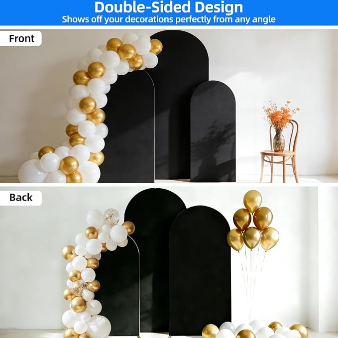 Hemmotop Wrinkle Free Black Arch Backdrop Cover Set of 3-6ft, 4ft | Stretchy - Image 5