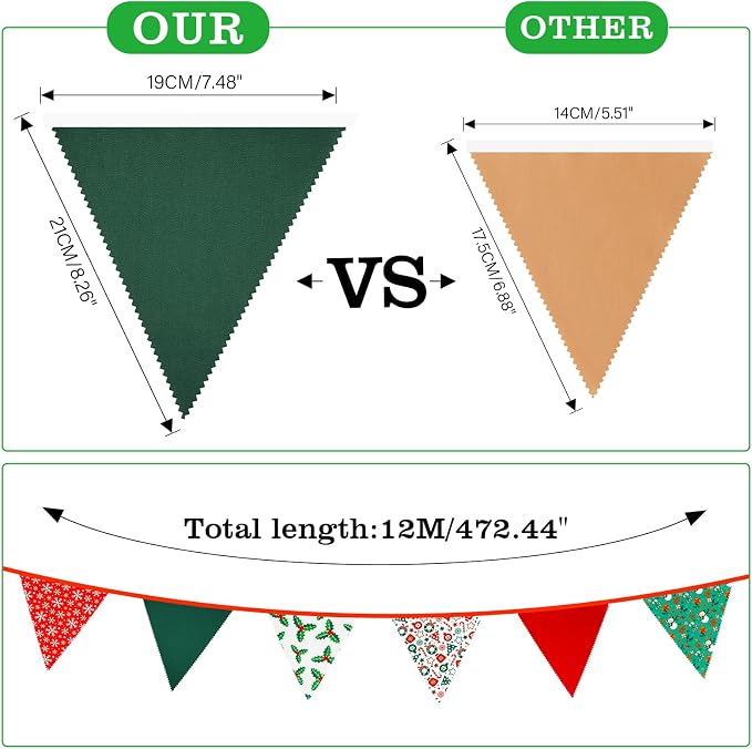 G2PLUS Christmas Triangle Bunting Banner, 39Ft Cotton Pennant Banner, Home and - Image 2