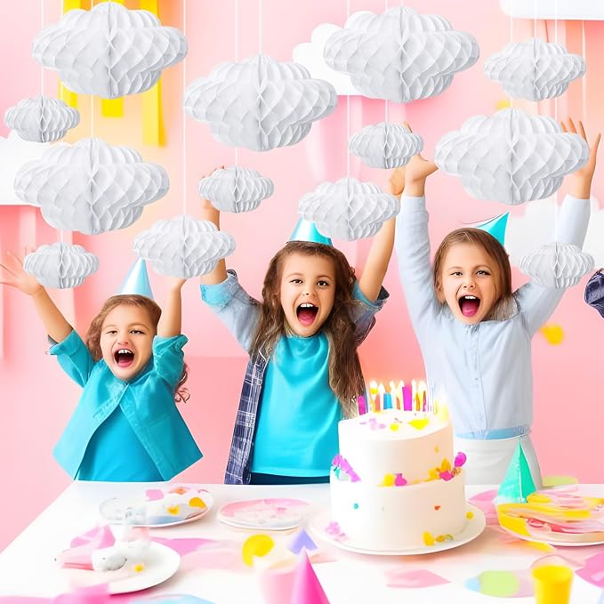 Affrolling 20 Pcs 3D Cloud Decorations Hanging Honeycomb Decor Artificial Cloud - Image 2