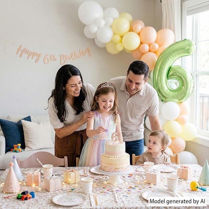 Light Green Number 6 Balloon 40 Inch, Glossy Foil Numeral Celebration Decor | - Image 3