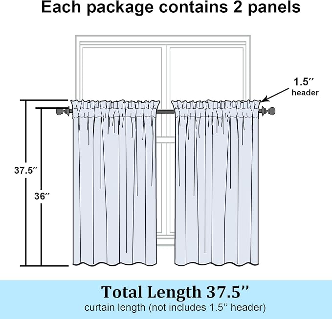 Simplebrand Black Sheer Kitchen Curtains 36 Inch Length Tier Curtains 2 Panels - Image 7
