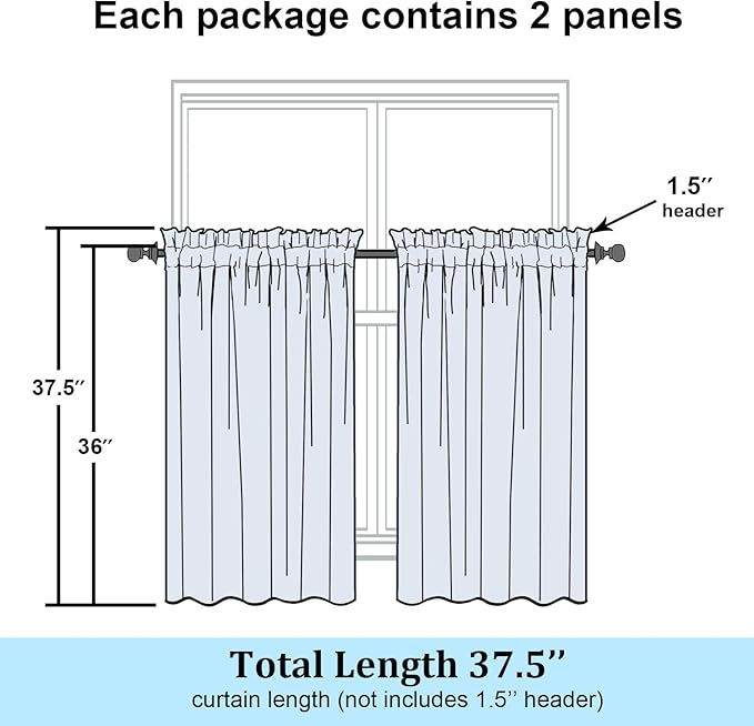 Simplebrand Grey Sheer Kitchen Curtains 36 Inch Length Tier Curtains 2 Panels - Image 7