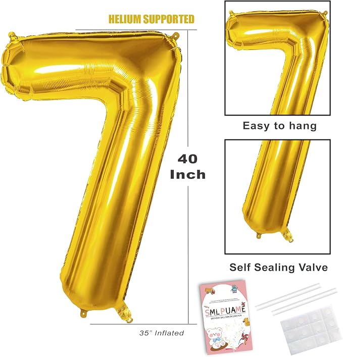 40 inch Number Balloon 0-9 Gold Large Number 7 Balloons, Digital Balloons - Image 3