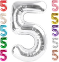 5 Balloon Numbers Birthday Decorations, 40In Silver Balloons by Mluchee
