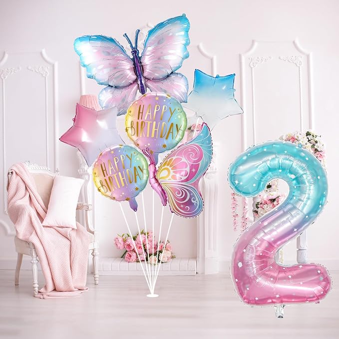 Isndare Butterfly Balloons, Includes Giant Number 2 Balloon, Self Sealing - Image 4