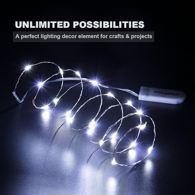CYLAPEX 6 Pack Cool White Fairy String Lights Battery Operated Fairy Lights Firefly Lights LED Starry String Lights 3.3ft 20 LEDs Silvery Copper Wire for Christmas DIY Decoration Costume Wedding Party