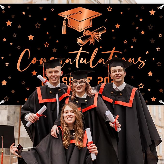 Congratulations Banner Class of 2026 Backdrop Black Orange Graduation Banner - Image 3