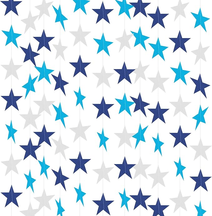 BEISHIDA 6Pcs Navy Blue and White Star Garland Decor Twinkle Paper Star by Beishida