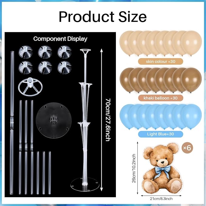 6 Sets Balloon Stand Kit for Table Blue Bear Baby Shower Tables Centerpieces - Image 3