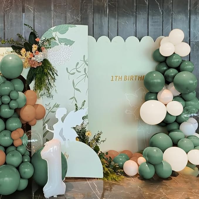 Green White Brown Balloon Garland Arch Kit - Image 3