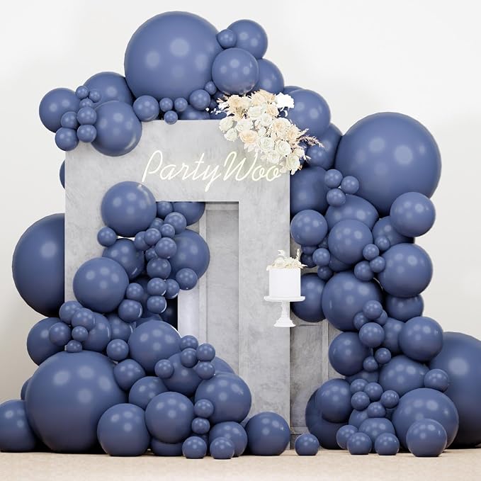 PartyWoo Dusty Blue Balloons 140pcs Navy Slate Blue Boho Neutral Color | by PartyWoo