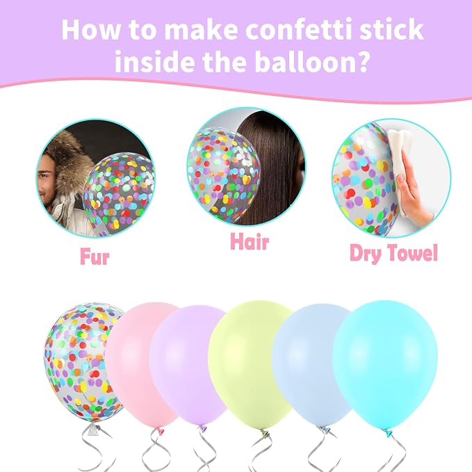 Pastel Balloons, Baby Pink Blue Purple Yellow and Teal Rainbow Confetti Balloon - Image 7
