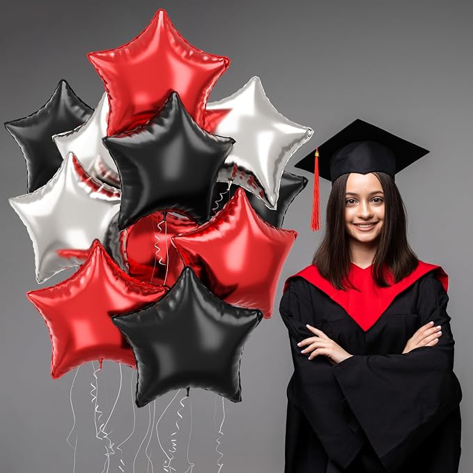 Black Red Star Balloons, 18 Inch 12Pcs Black Red and Metallic Silver Star Shape - Image 7