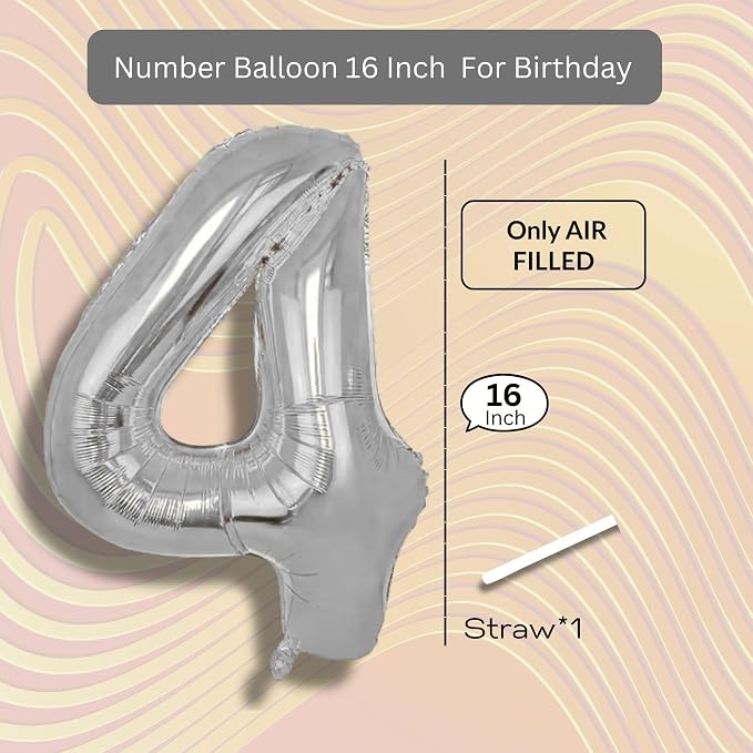 Silver Number Balloon 4 Mylar Foil Balloons 16 inch Small - Image 8