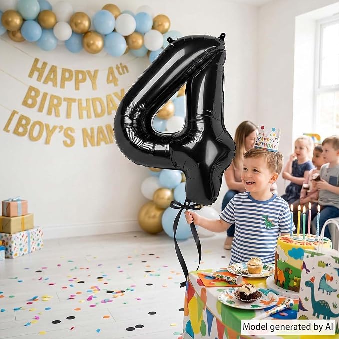 Black Number 4 Balloon 40 Inch, Sharp Metallic Foil Digit Party Supplies | - Image 6