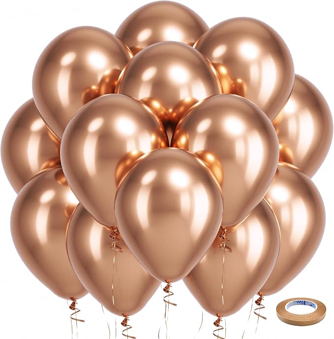 Bezente Rose Gold Metallic Chrome Balloons 100 Pack 12 inch | Rose Gold Latex by Bezente