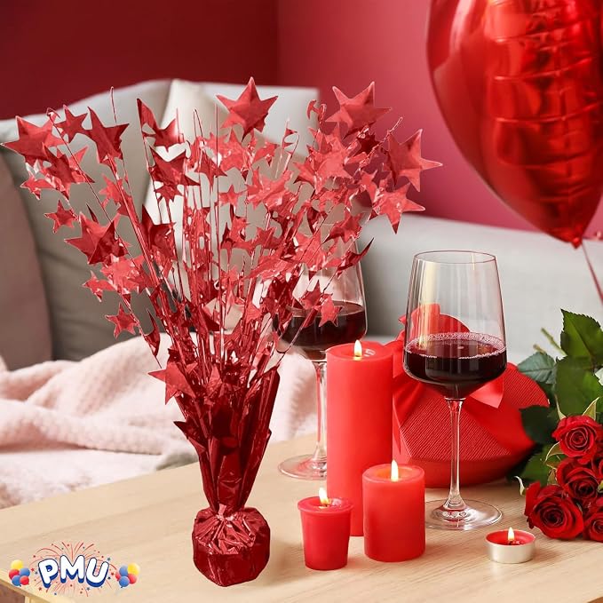 PMU 6 Pack Bursting Star Metallic Foil Spray Centerpiece- Red Prismatic Balloon - Image 2
